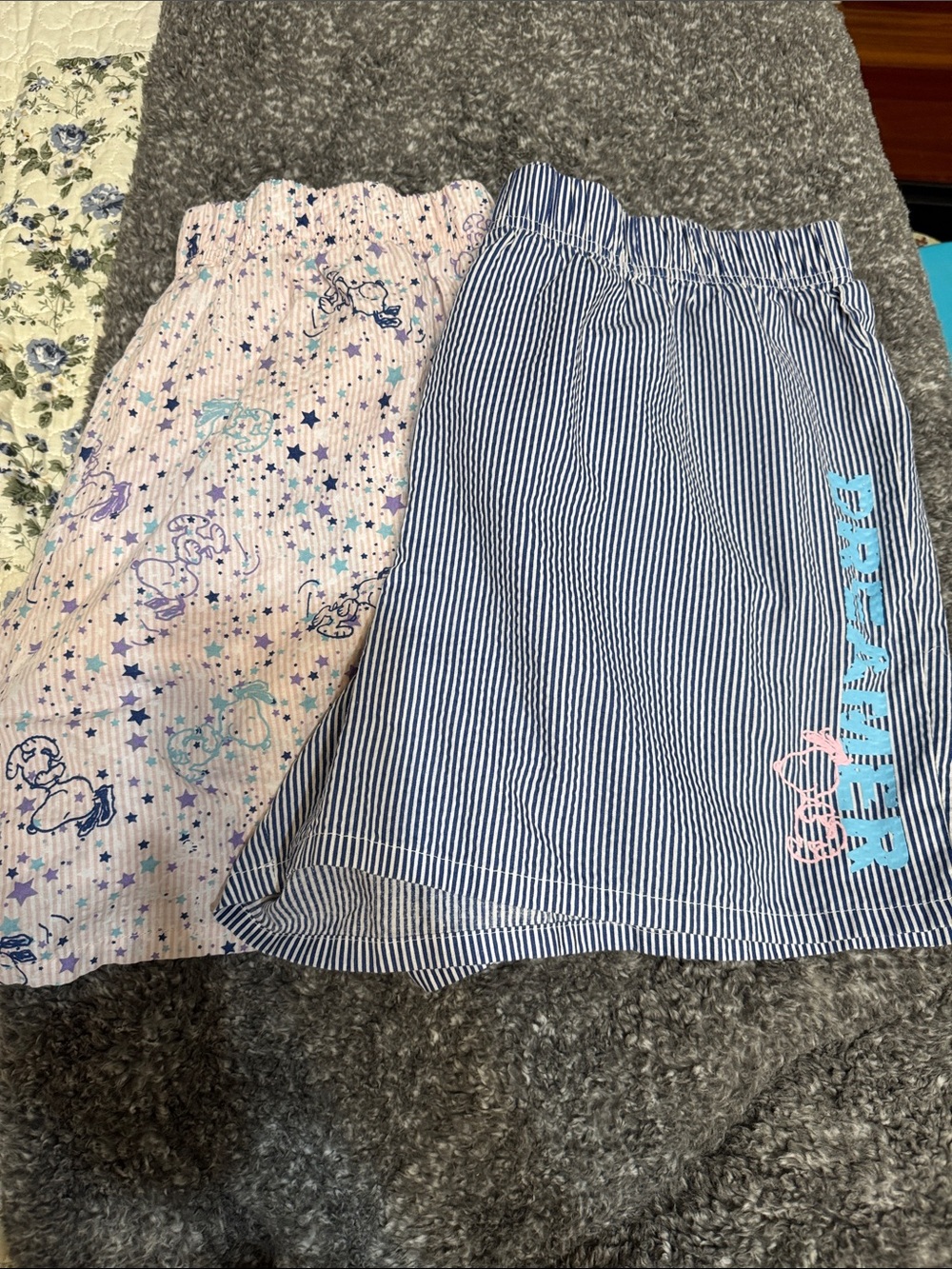 Peanuts Blue Striped and Light Pink Printed Snoopy Pajama Short Set